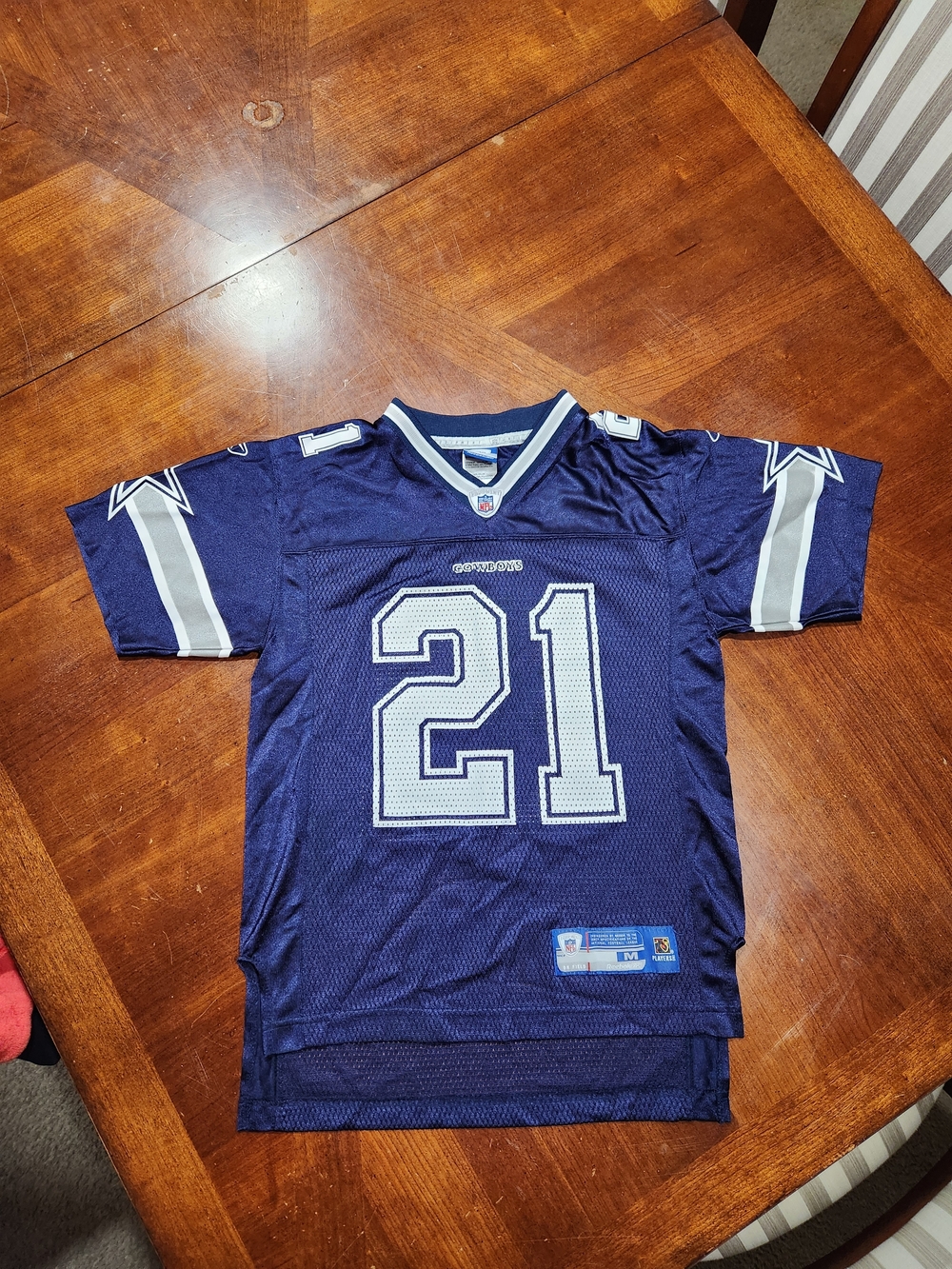 Vintage Reebok Dallas Cowboys #21 Navy Blue Football Jersey Medium (10-12)